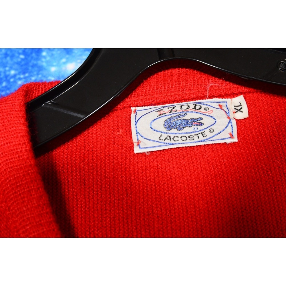 Vintage Izod Lacoste Sweater Mens XL Red Acrylic V-Neck Pullover Made In USA 80s - Picture 3 of 11